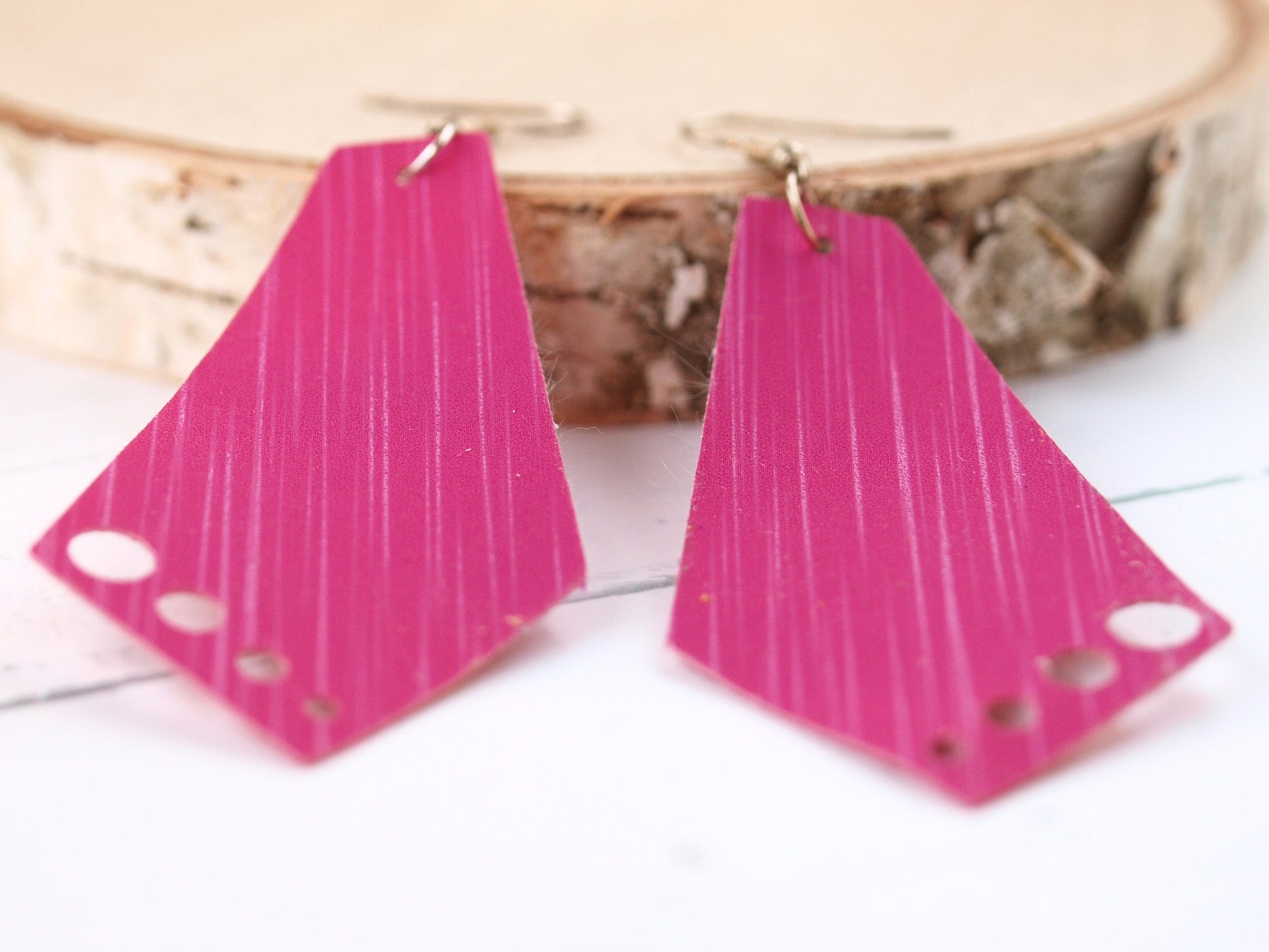Pink Earrings Dangle, Pink Faux Leather, Striped Earrings, Faux Leather Jewelry, Christmas Gift for Girlfriend, Birthday Gift for Girl