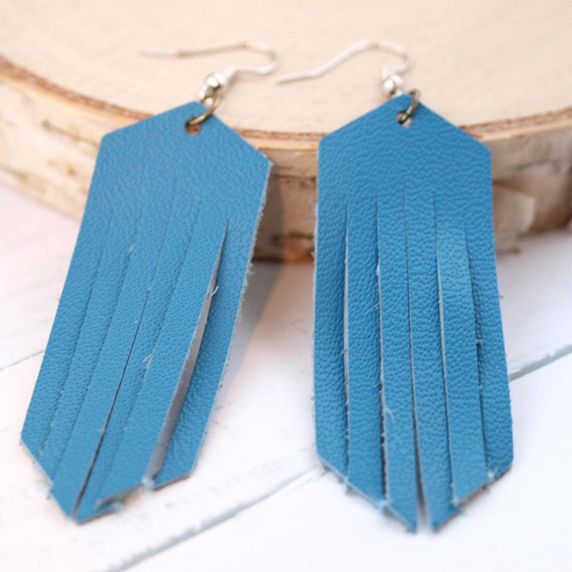 Blue Leather Earrings, Aqua Blue Earrings, Diffuser Jewelry, Birthday Gift for Friend, Patriot Gift for Women, Summer Gift for Teacher