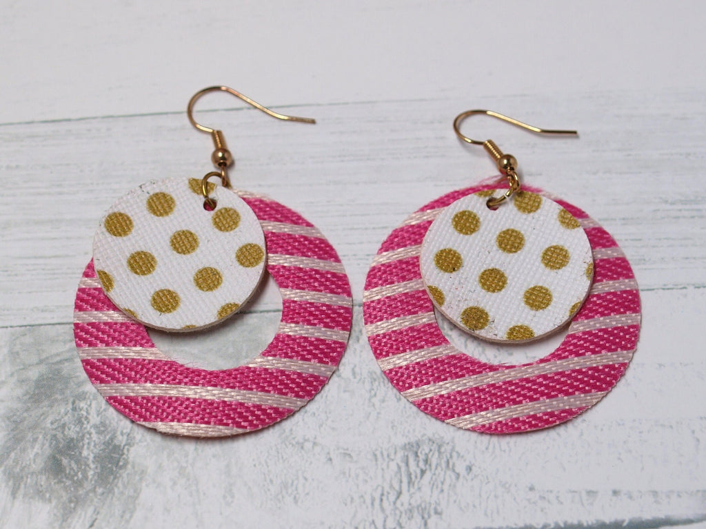 Pink Earrings Dangle, Pink Faux Leather, Polka Dot Jewelry, Faux Leather Jewelry, Christmas Gift for Girlfriend, Birthday Gift for Girl