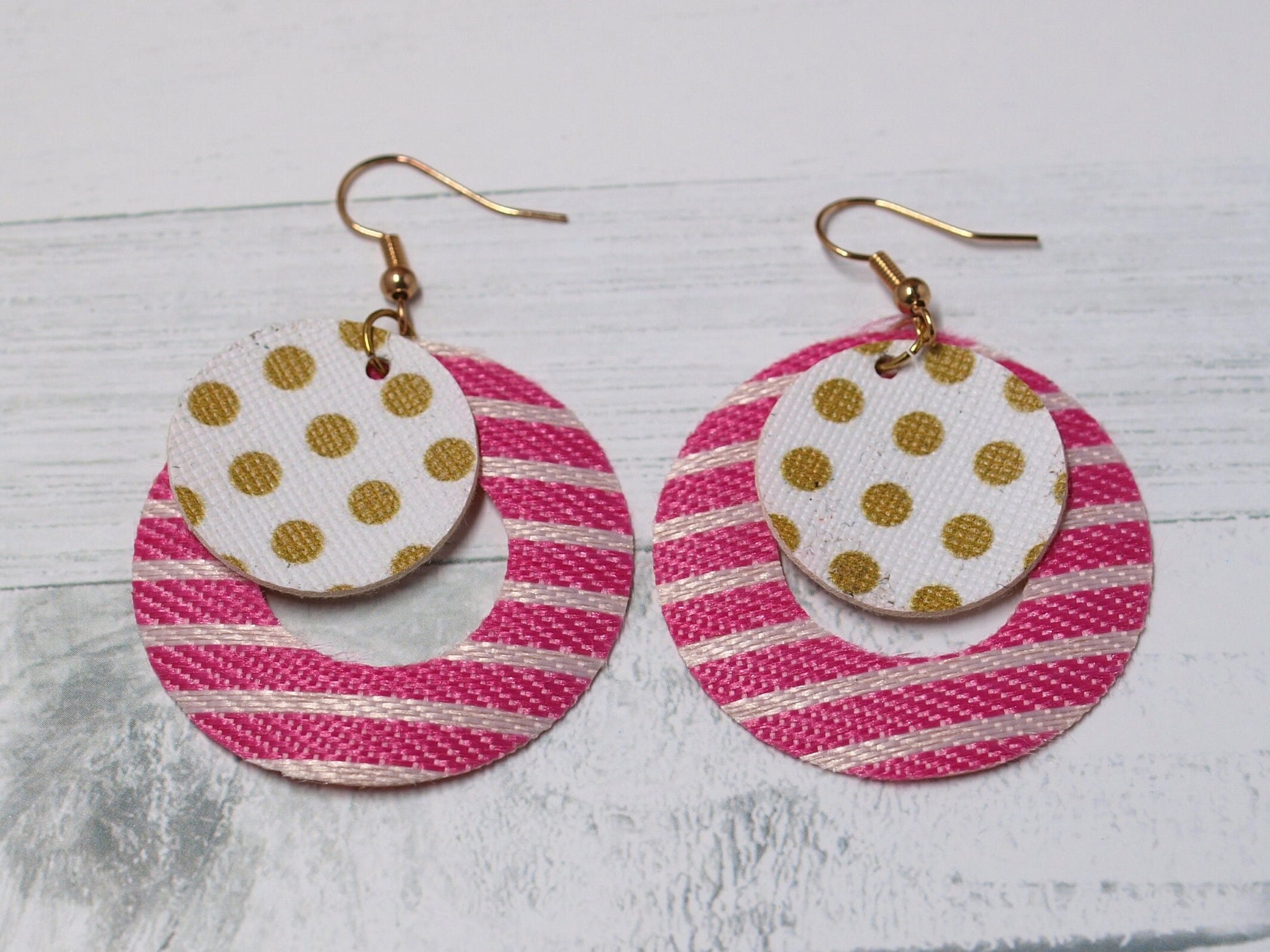 Pink Earrings Dangle, Pink Faux Leather, Polka Dot Jewelry, Faux Leather Jewelry, Christmas Gift for Girlfriend, Birthday Gift for Girl