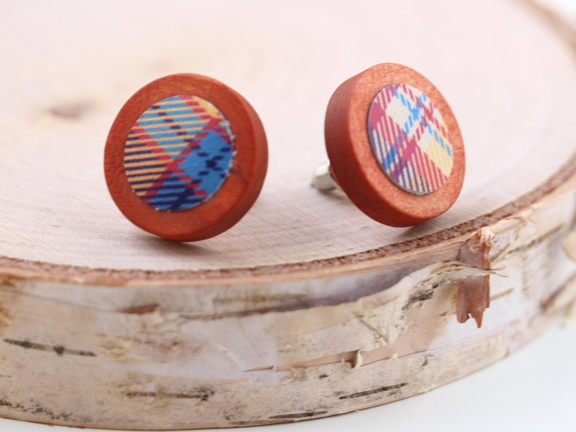 Fall Plaid Earring, Fall Stud Earrings, Autumn Jewelry, Tartan Jewelry, Fall Gifts for Her, Autumn Gift Woman