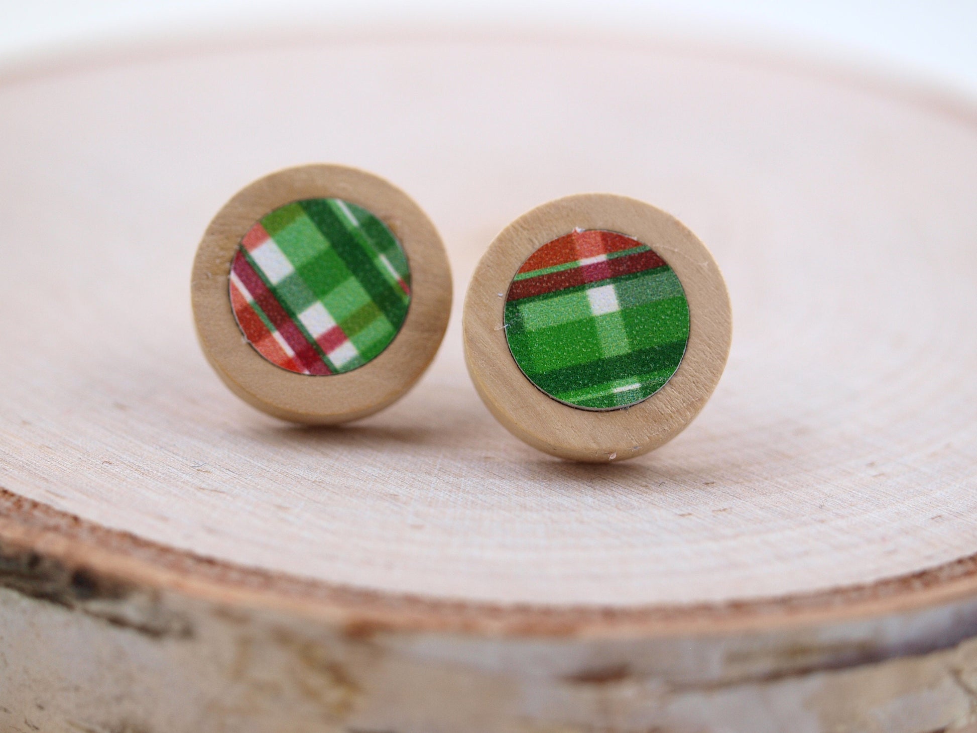 Christmas Plaid Jewelry, Christmas Earrings Wood, Tartan Plaid Earrings, Tartan Jewelry, Christmas Gifts for Mom, Autumn Gift Woman